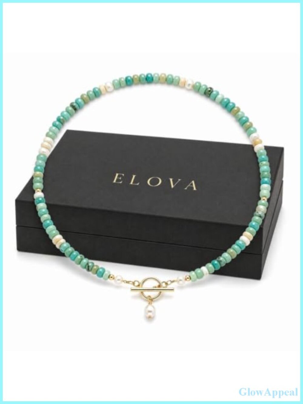 Turquoise Beaded Pendant Necklace with Pearl Accent Gold Toggle Clasp